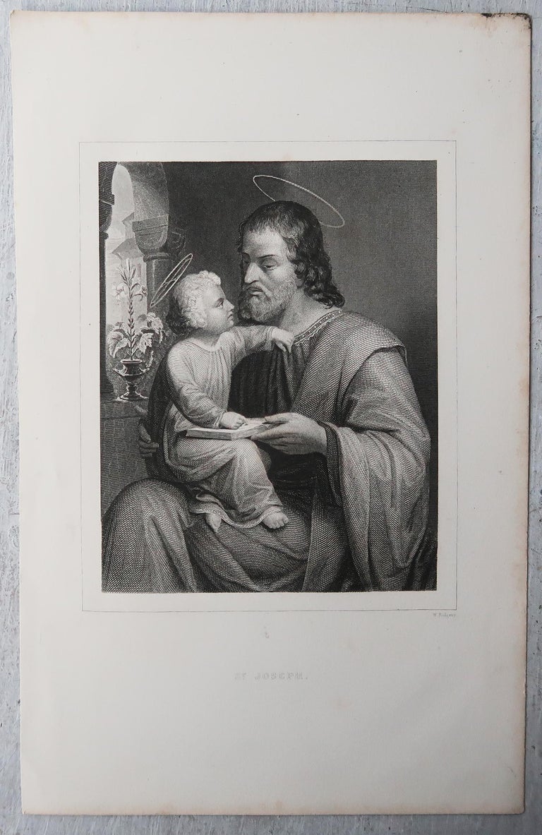 Baroque Antique Print of St Joseph, C.1850 For Sale