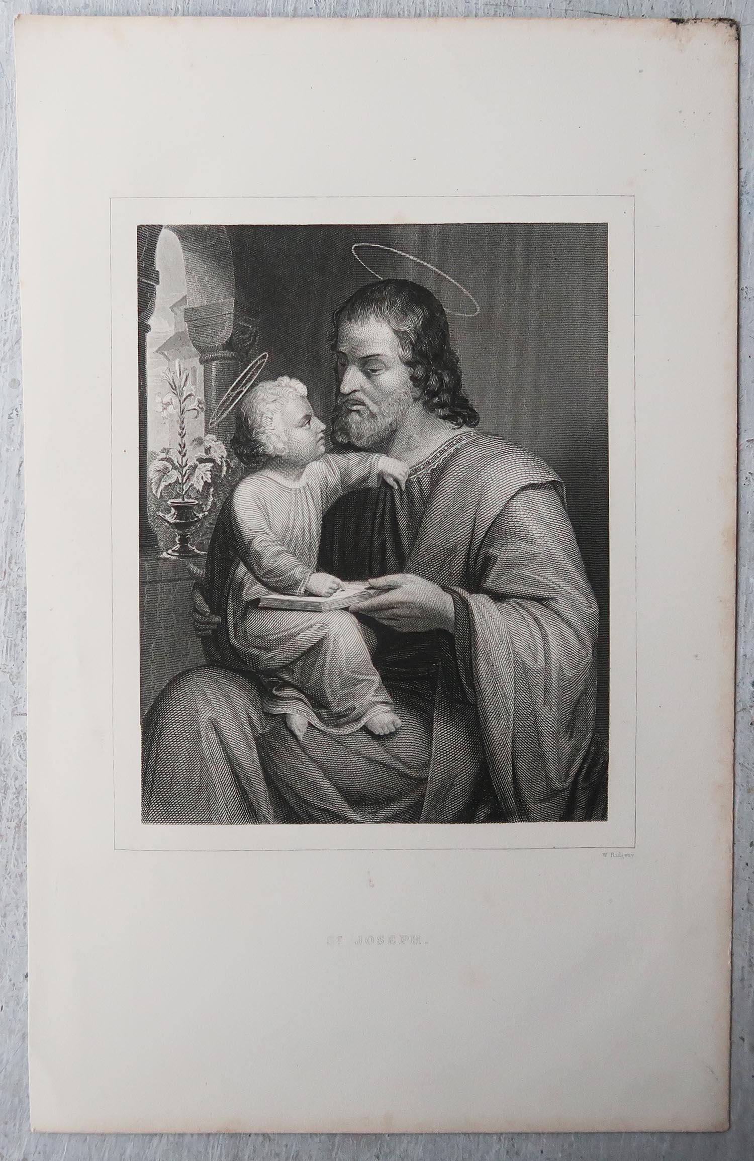 Baroque Antique Print of St Joseph, C.1850