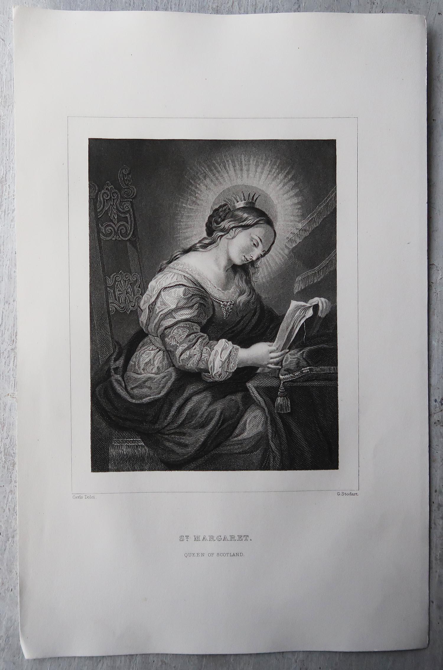 Baroque Antique Print of St Margaret. After Carlo Dolci. C.1850