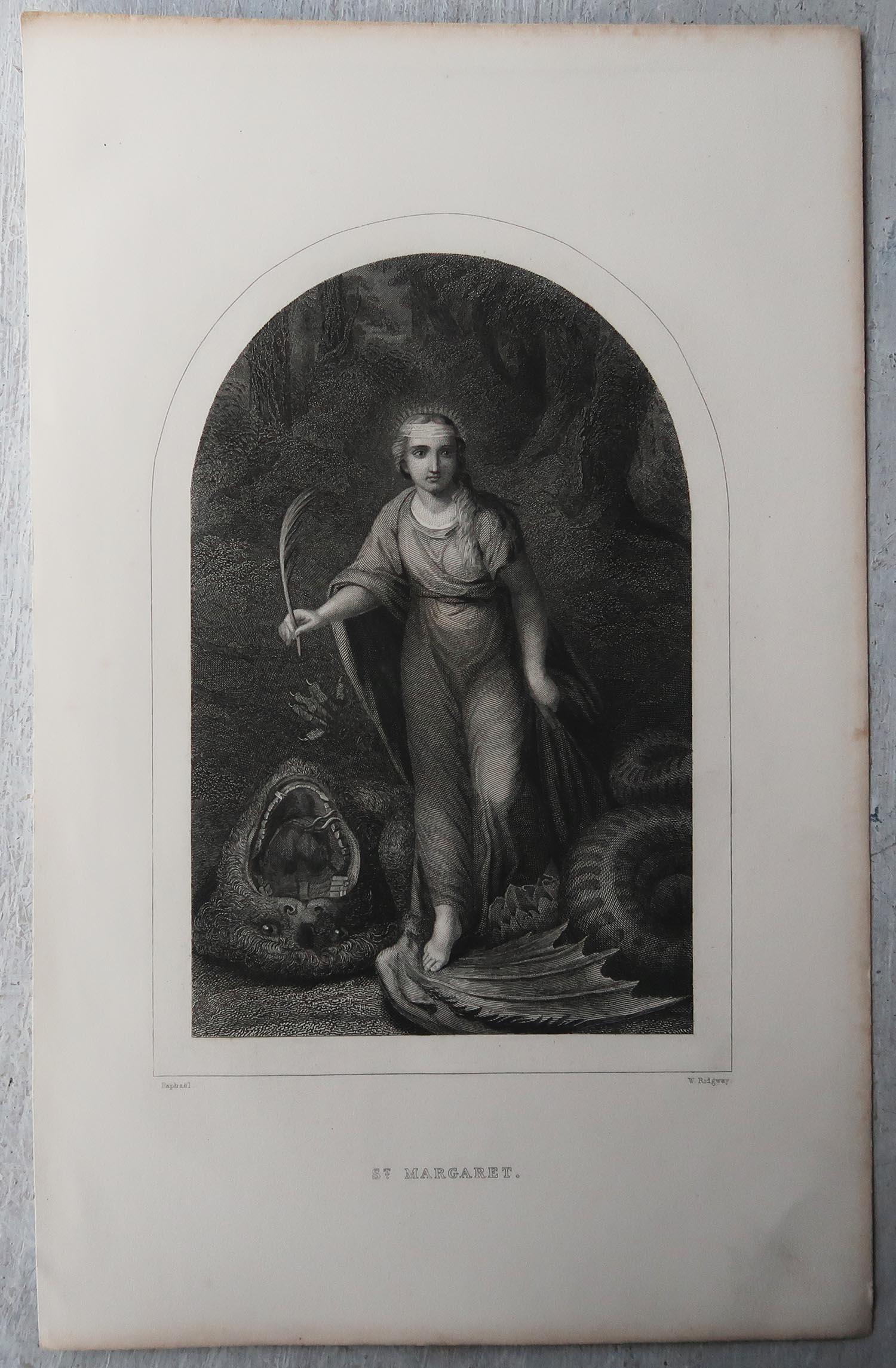 Baroque Antique Print of St Margaret, After Raphael, C.1850 For Sale