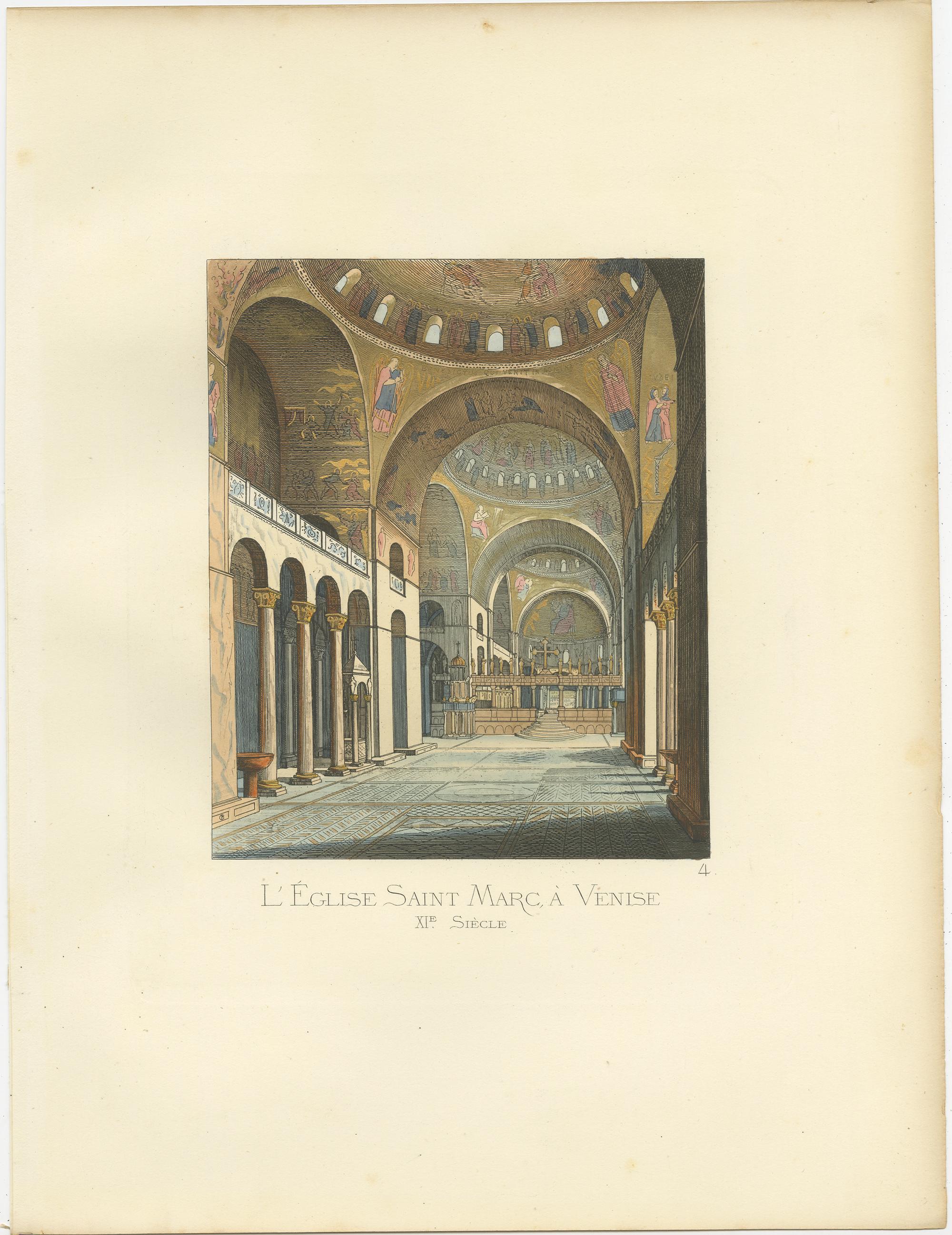 19th Century Antique Print of St. Mark’s Basilica in Venice by Bonnard '1860' For Sale