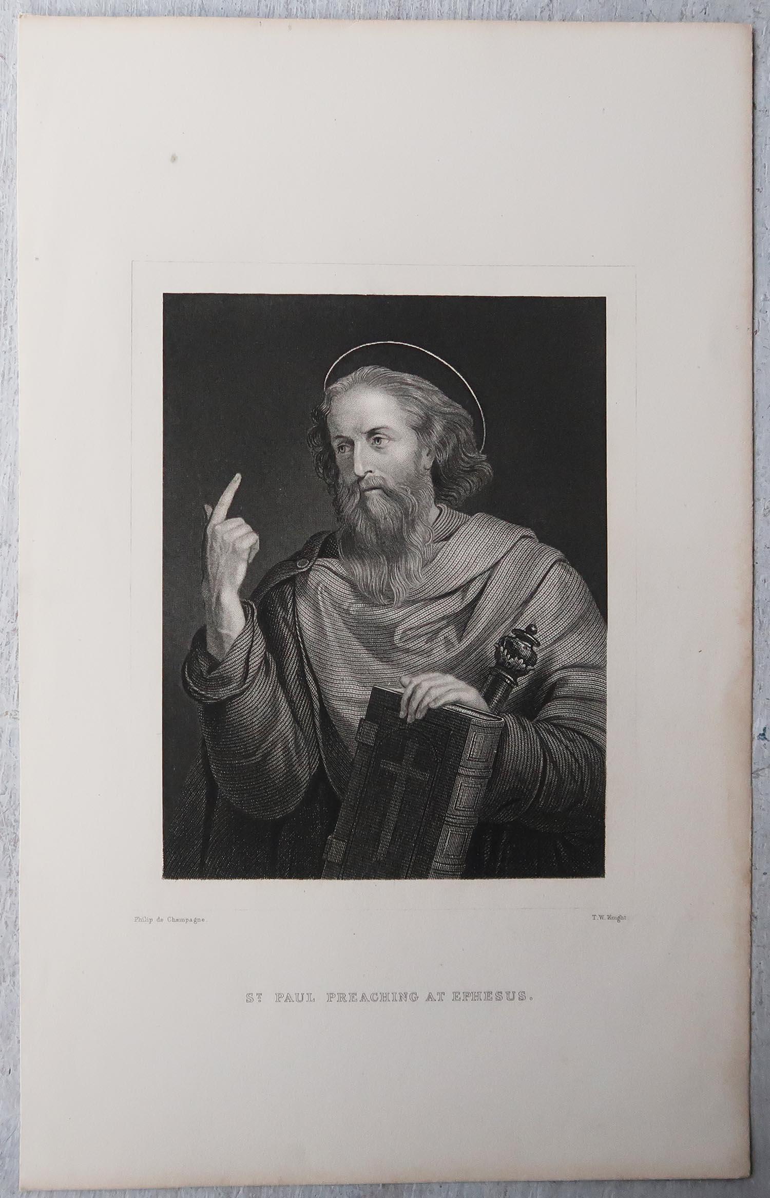 Baroque Antique Print of St Paul. After De Champagne C.1850