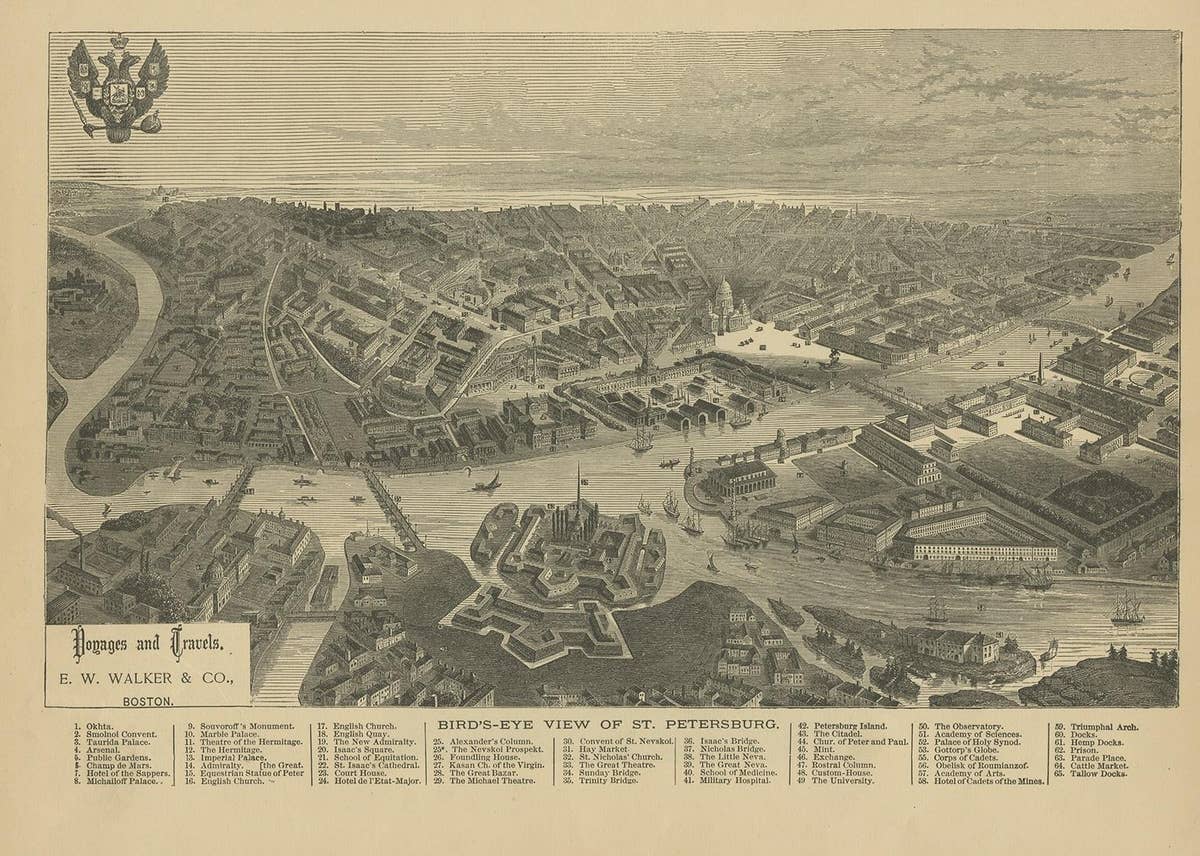 Antique Print of St. Petersburg by Walker, '1887'