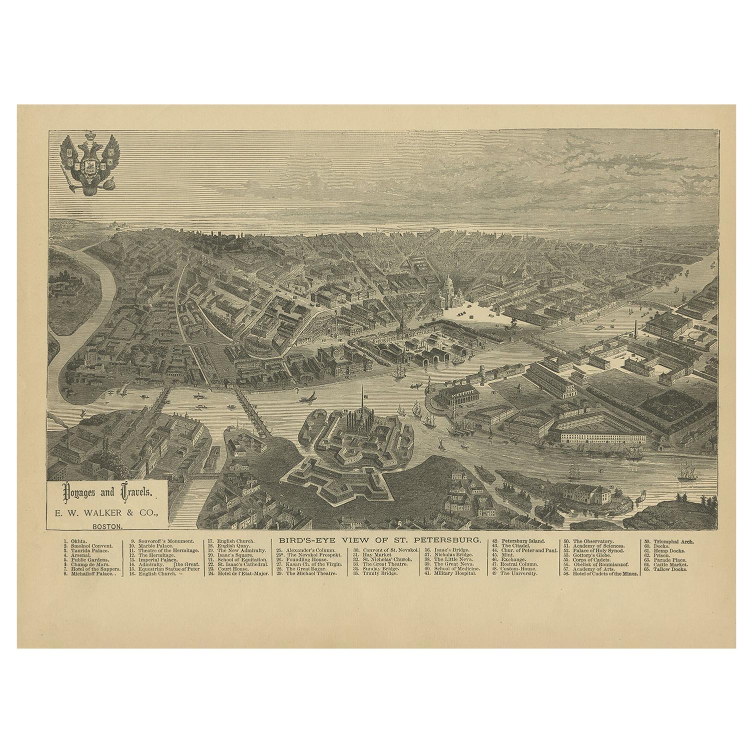 Antique Print of St. Petersburg by Walker, '1887' For Sale