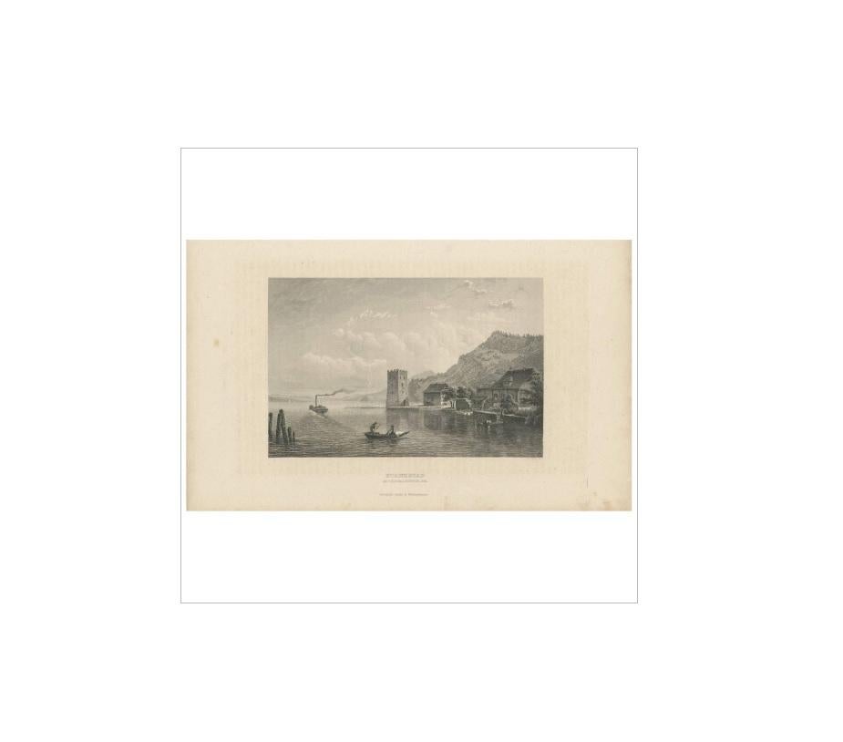Antique print titled 'Stanzstad am Vierwaldstätter See'. Engraved by A. Fesca, published by Bibliograph. Institut in Hildburghausen, circa 1860.