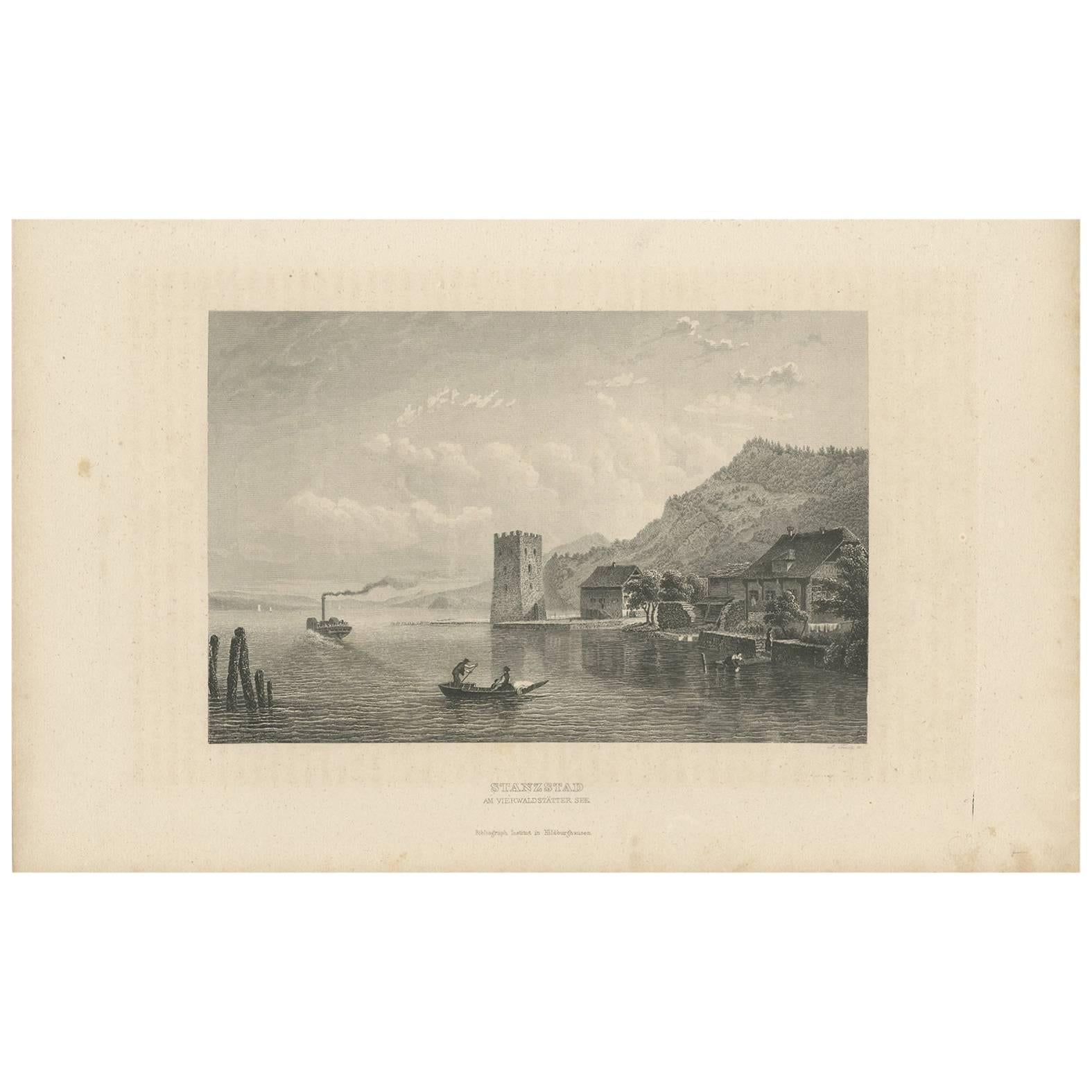 Stampa antica di Stansstad 'Svizzera' di A. Fesca, 1860 circa