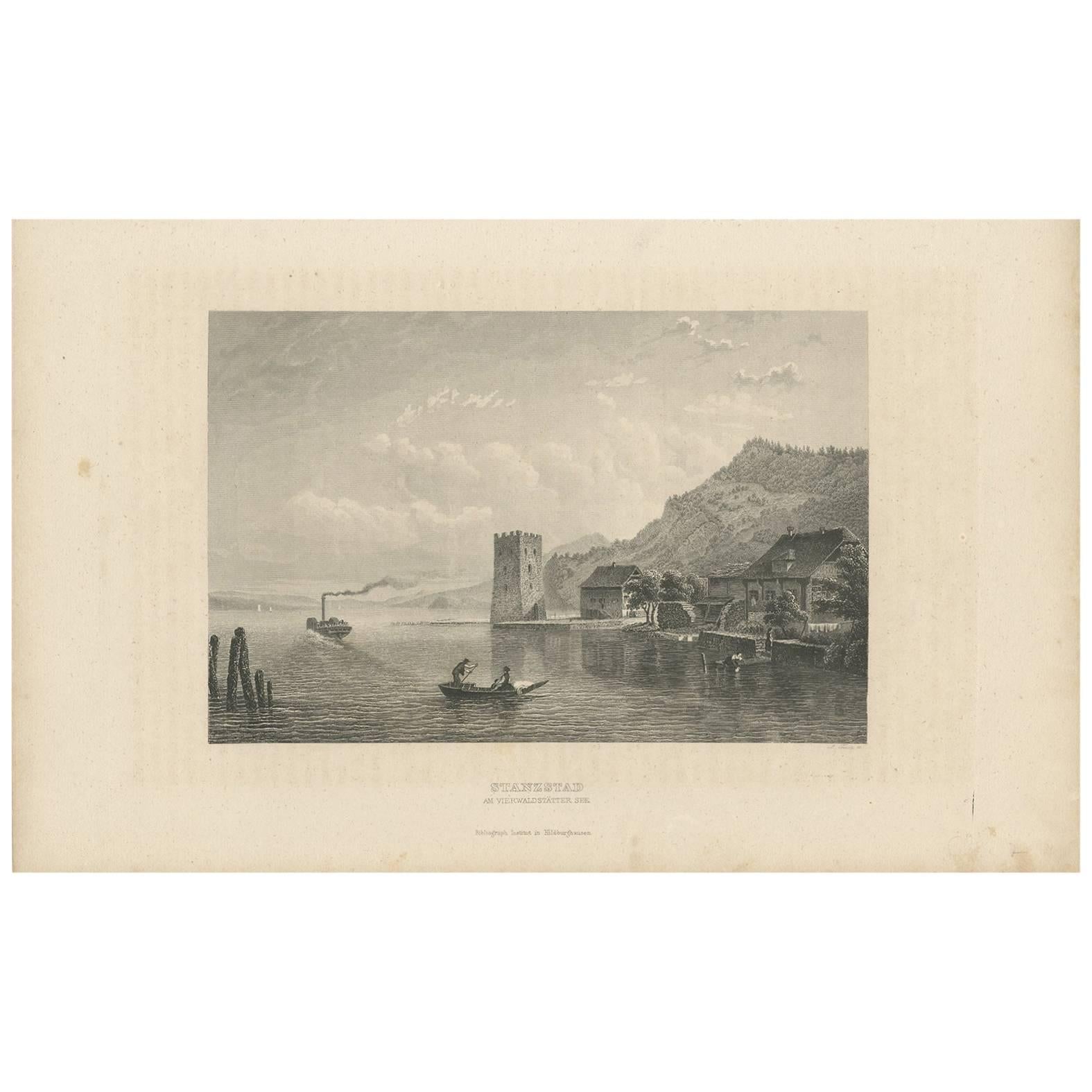 Antique Print of Stansstad ‘Switzerland’ by A. Fesca, circa 1860 For Sale