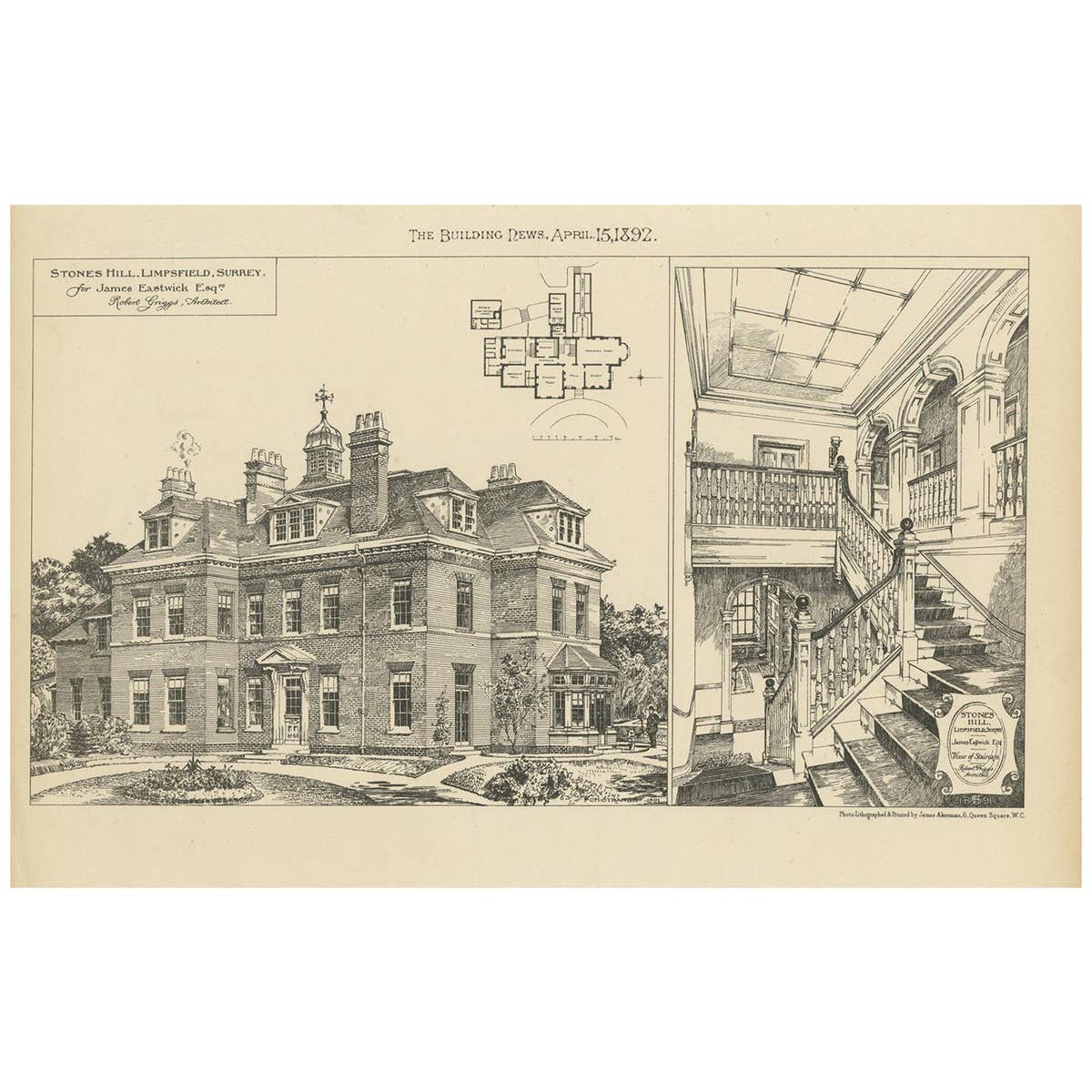 Antique Print of Stones Hill in Limpsfield, Surrey, 1892