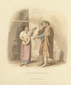 Antique Print of Street Musicians in Rome by Baldwin, 1820