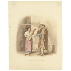 Antique Print of Street Musicians in Rome by Baldwin, 1820
