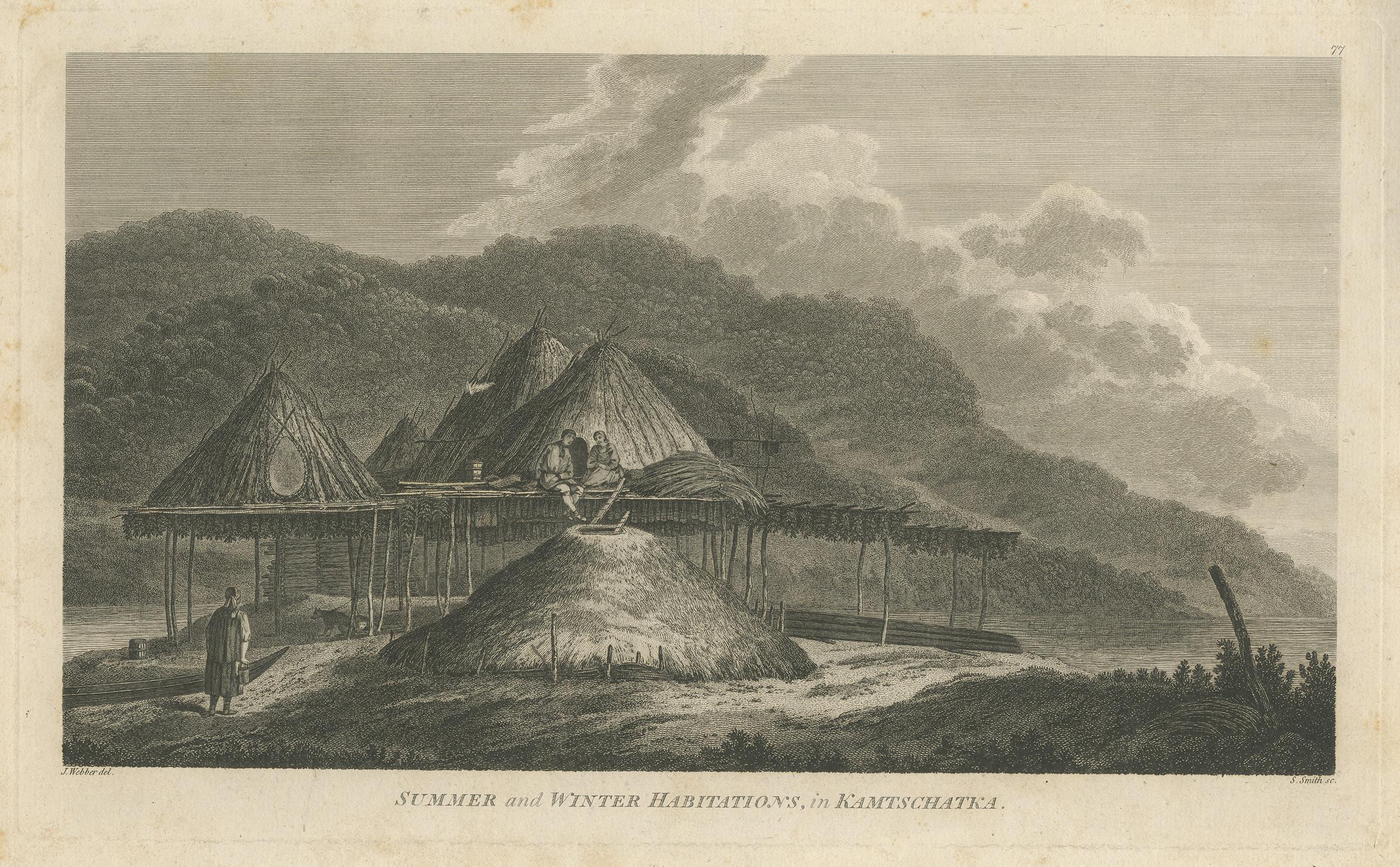 Antique Print of Summer and Winter Habitations in Kamchatka, Russia, 1784 In Fair Condition For Sale In Langweer, NL