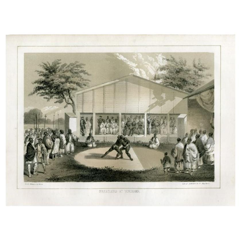 Antique Print of Sumo Wrestlers at Yokohama in Japan, 1856