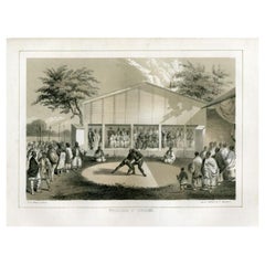 Antique Print of Sumo Wrestlers at Yokohama in Japan, 1856