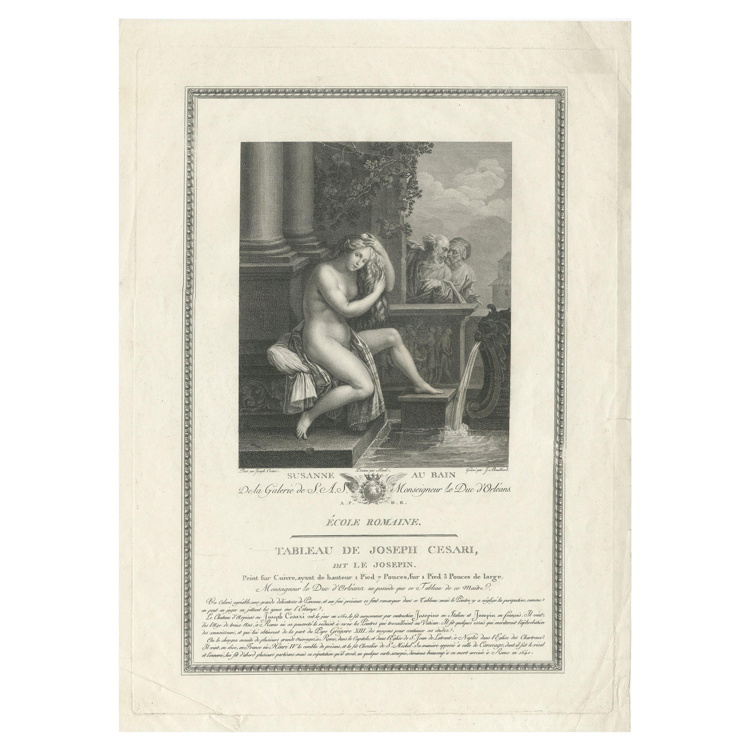 Antiker antiker Druck von Susanna im Bad von Bouillard, um 1800