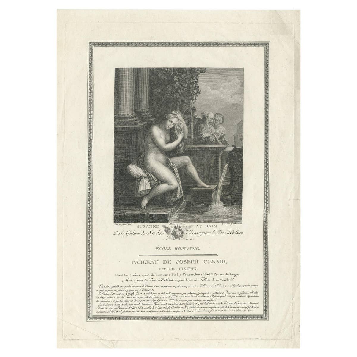 Antique Print of Susanna at the Bath by Bouillard 'c.1800'