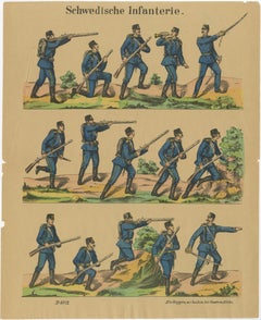 Antique Print of Swedish Infantry – Rifle Drill & Combat Movements, c.1860–1870