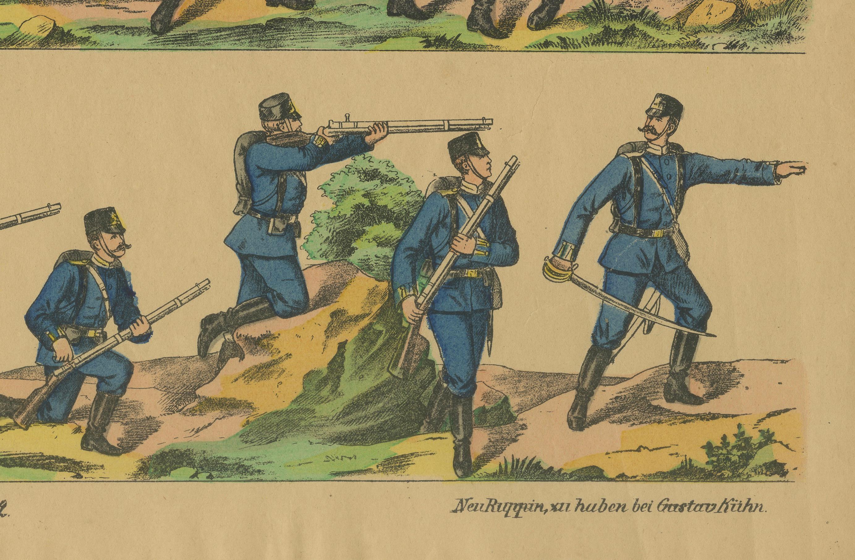 Antique Print of Swedish Infantry – Rifle Drill & Combat Movements, c.1860–1870