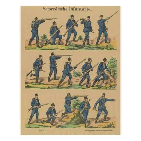 Antique Print of Swedish Infantry – Rifle Drill & Combat Movements, c.1860–1870