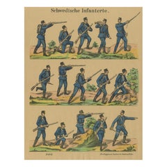 Gravure ancienne de l
infanterie suédoise - exercices de tir et mouvements de combat, c.1860-1870