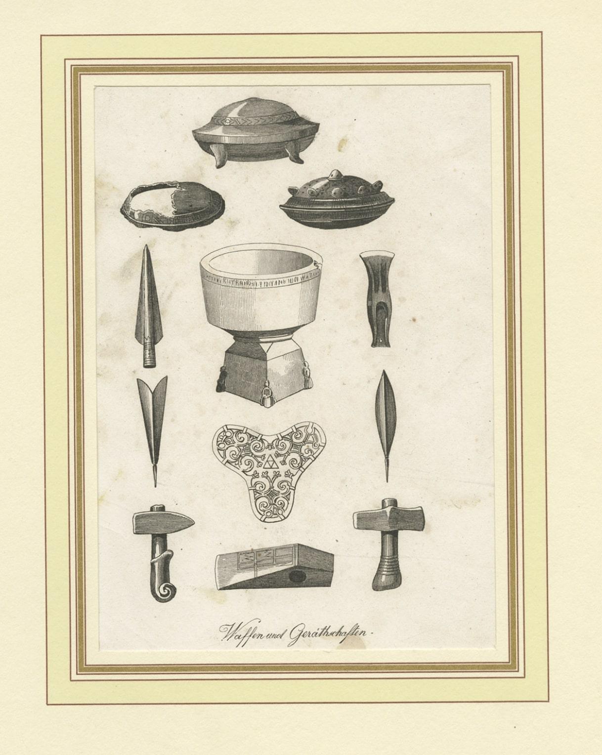 Paper Antique Print of Swedish Weapons and Utensils, c.1880 For Sale