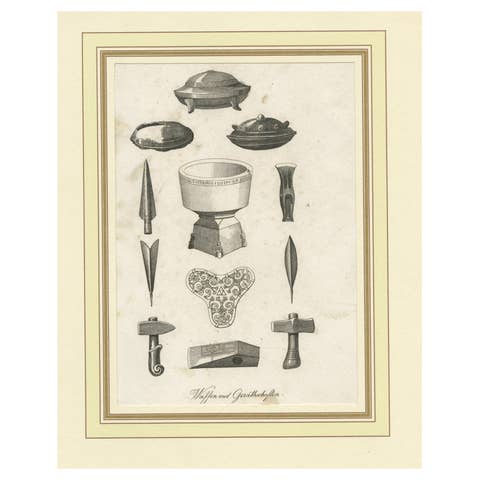 Antique Print of Swedish Weapons and Utensils, c.1880