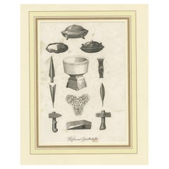 Antiker Druck schwedischer Waffen und Utensilien, um 1880