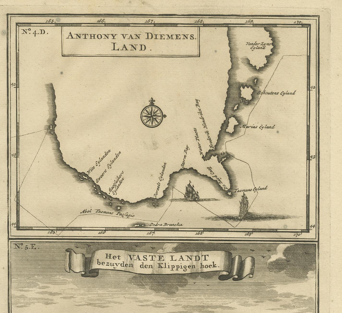 Dutch Antique Print of Tasmania by Valentijn, 1726