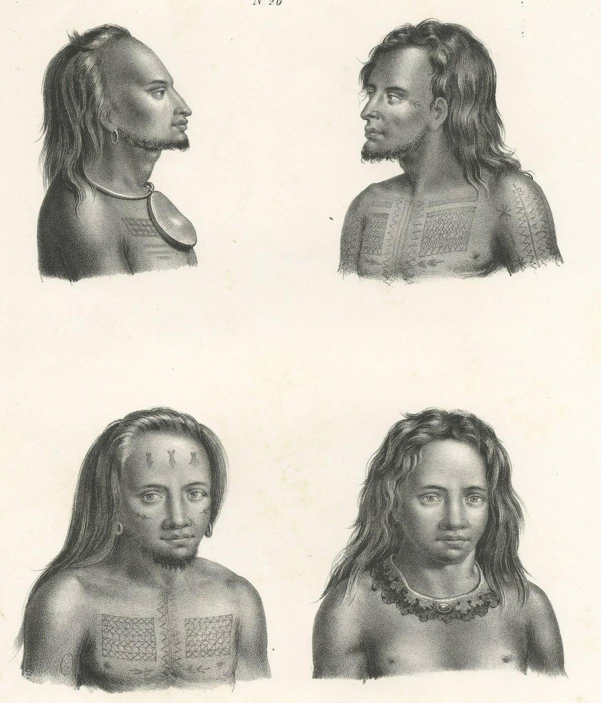 Antique Print of Tattooed Natives of Tikopia, Solomon Islands