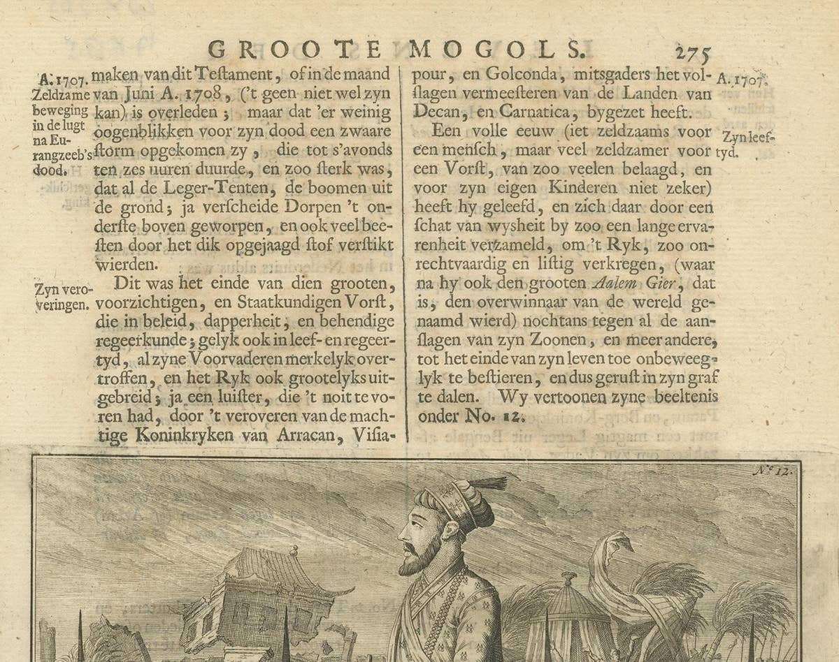 Antique Print of the 12th Mughal Emperor by Valentijn, 1726