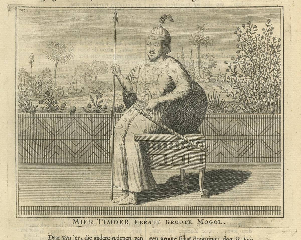 Antique Print of the 1st Mughal Emperor by Valentijn, 1726