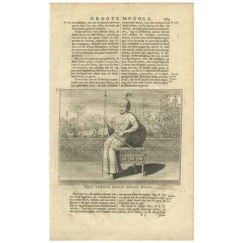 Antique Print of the 1st Mughal Emperor by Valentijn, 1726