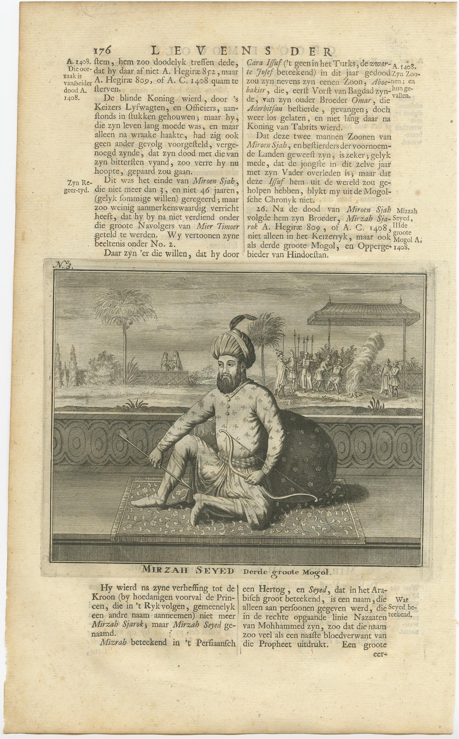 Dutch Antique Print of the 2nd and 3th Mughal Emperor by Valentijn, 1726 For Sale