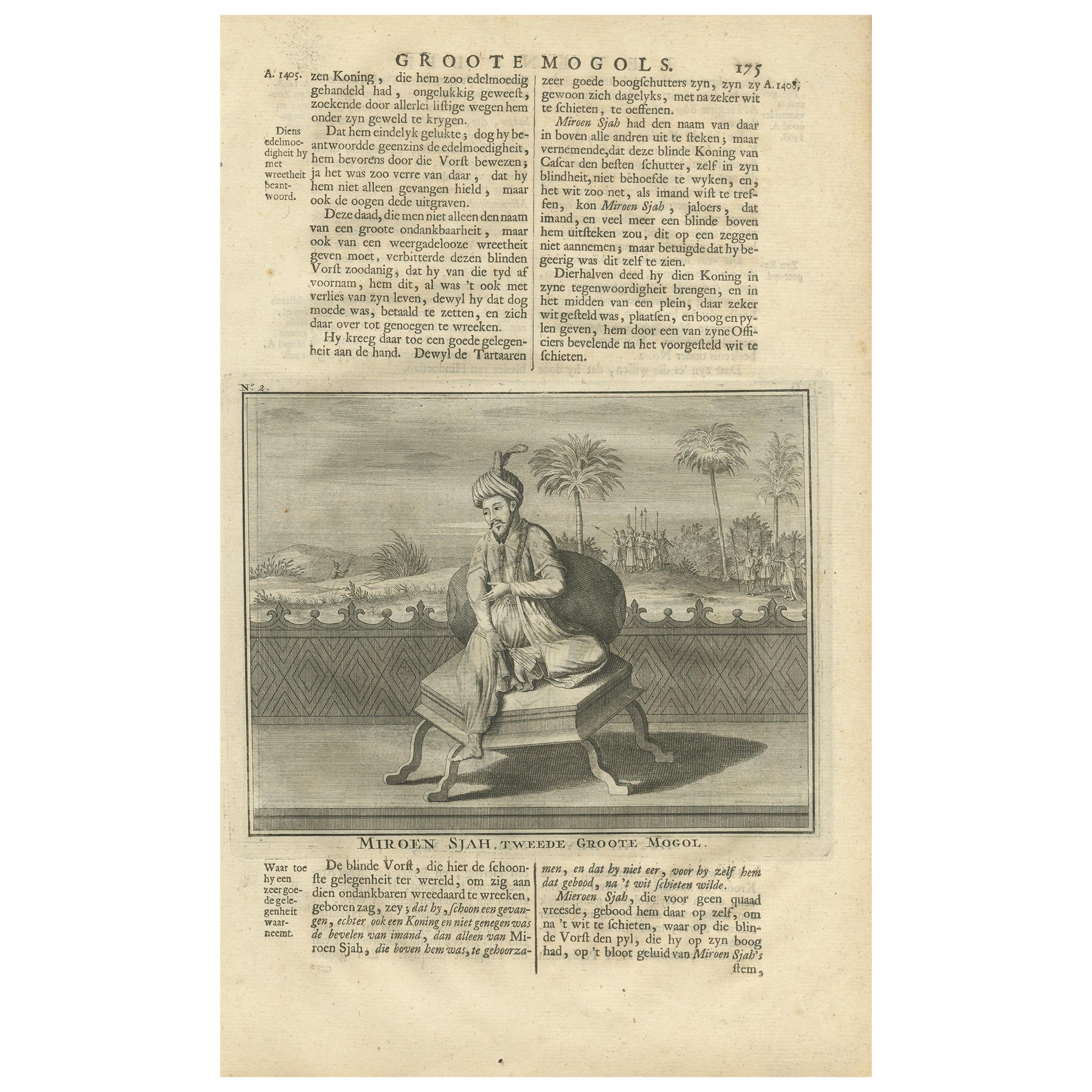 Impression ancienne du 2e et 3e empereur moghol par Valentijn, 1726