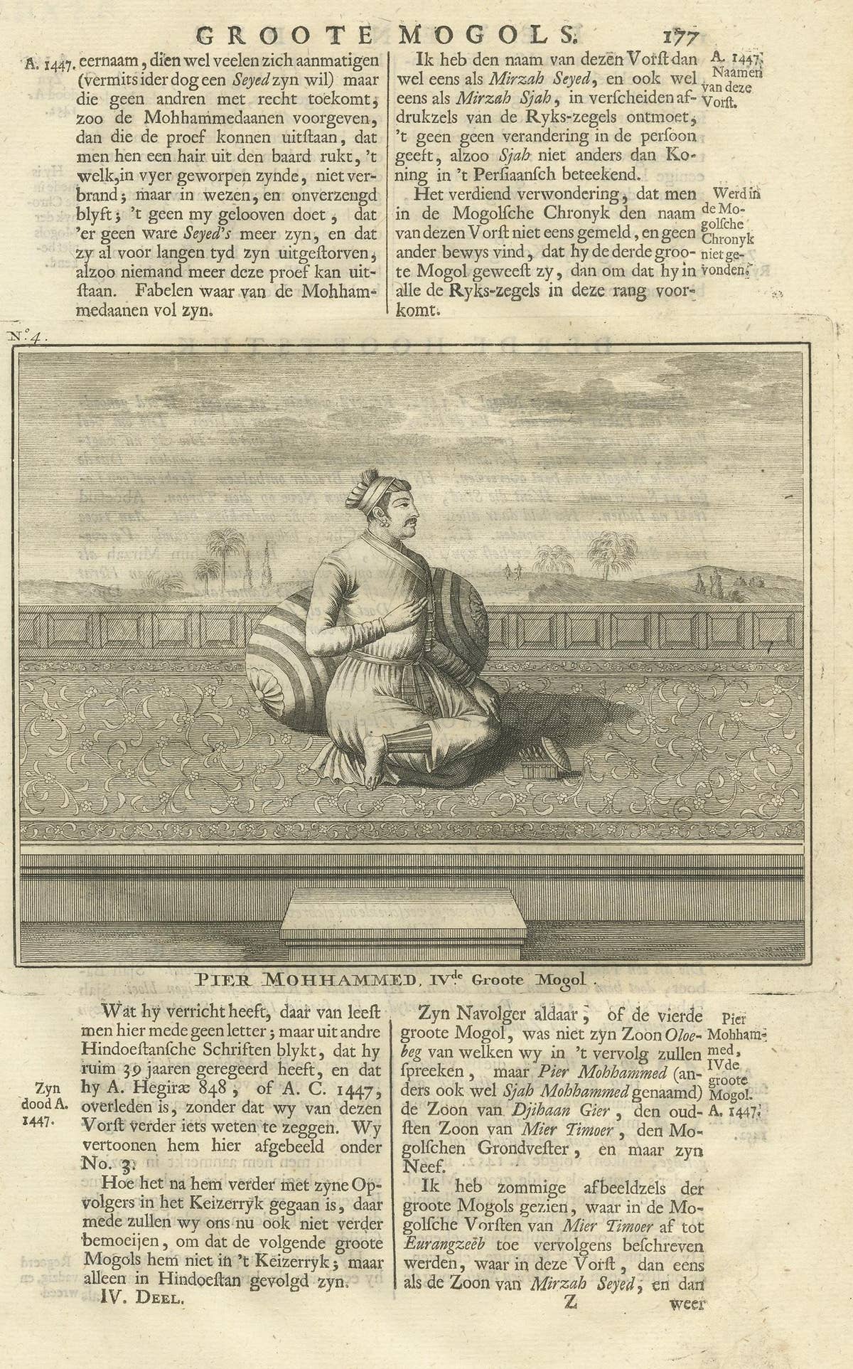Antique Print of the 4th Mughal Emperor by Valentijn '1726'