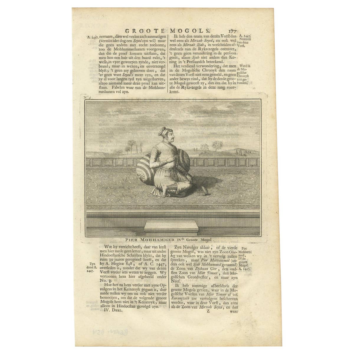 Antique Print of the 4th Mughal Emperor by Valentijn '1726'