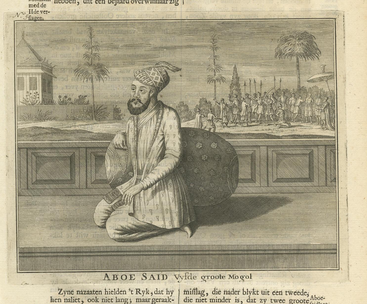 Dutch Antique Print of the 5th Mughal Emperor by Valentijn, 1726 For Sale
