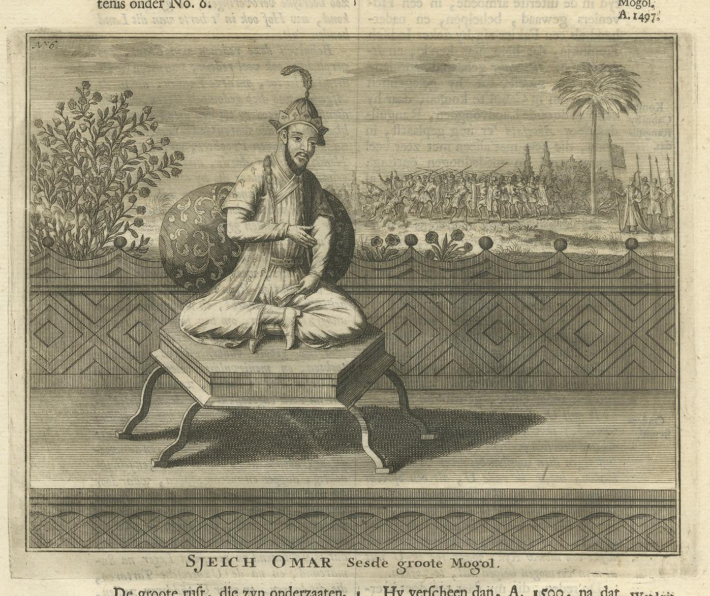 Néerlandais Impression ancienne du 6e empereur moghol par Valentijn (1726) en vente