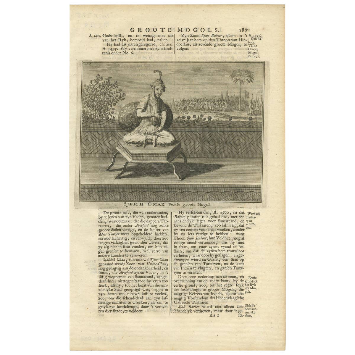 Antique Print of the 6th Mughal Emperor by Valentijn '1726'