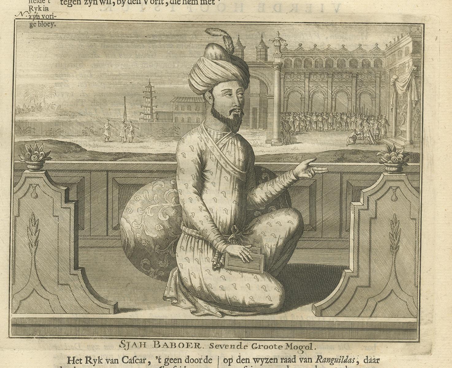 Antiker Druck des 7. kaiserlichen Kaisers des Mughals von Valentijn, 1726 (Niederländisch) im Angebot