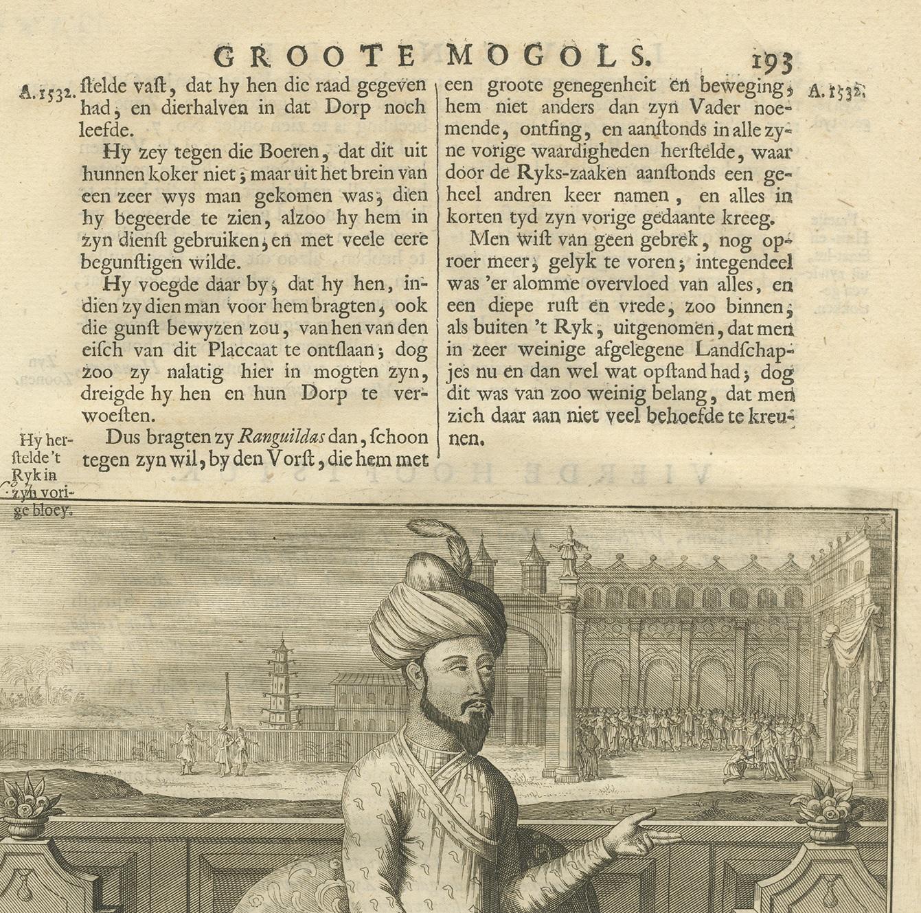 Antique Print of the 7th Mughal Emperor by Valentijn, 1726 In Good Condition For Sale In Langweer, NL