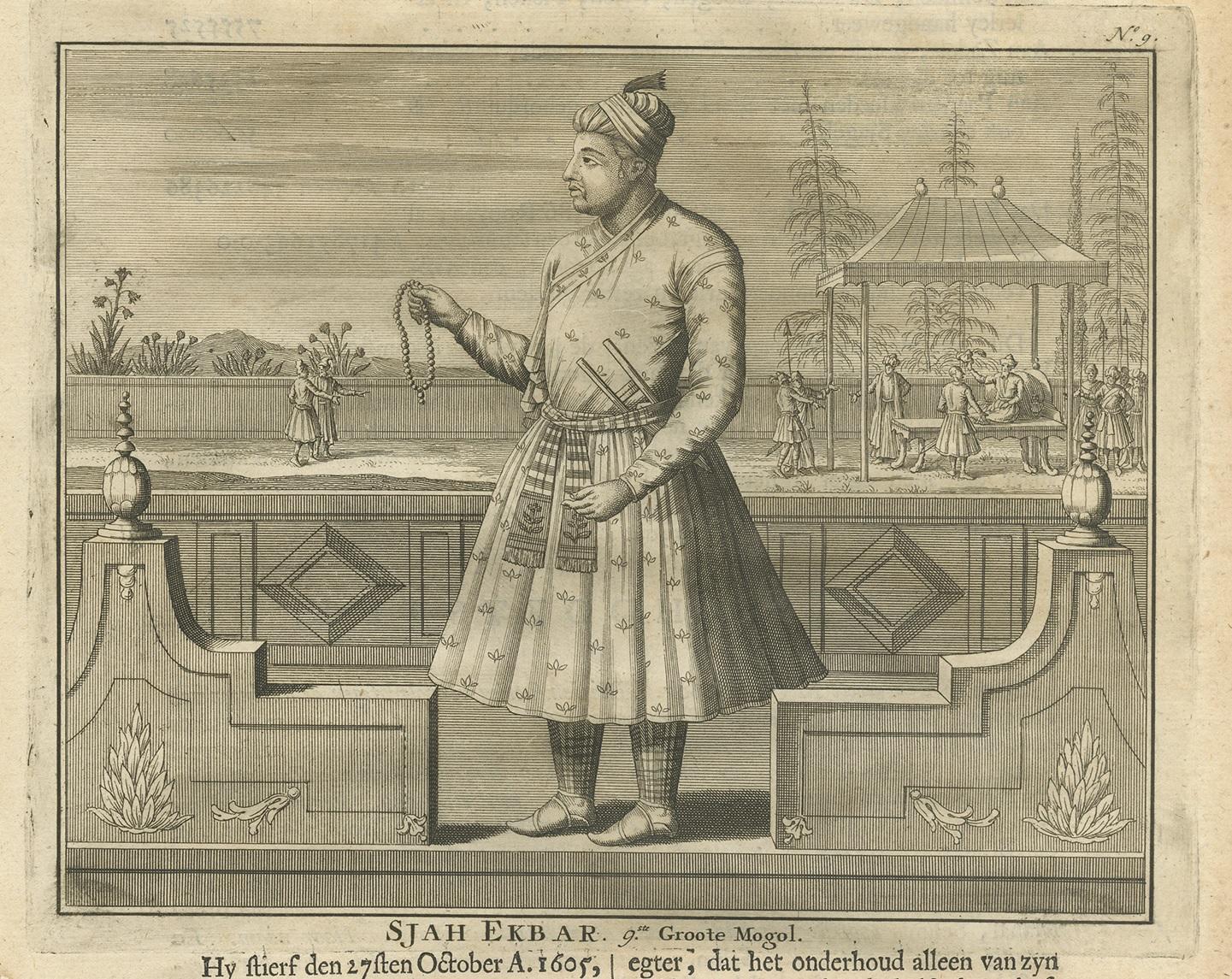 Néerlandais Impression ancienne du 9e empereur moghol par Valentijn, 1726 en vente