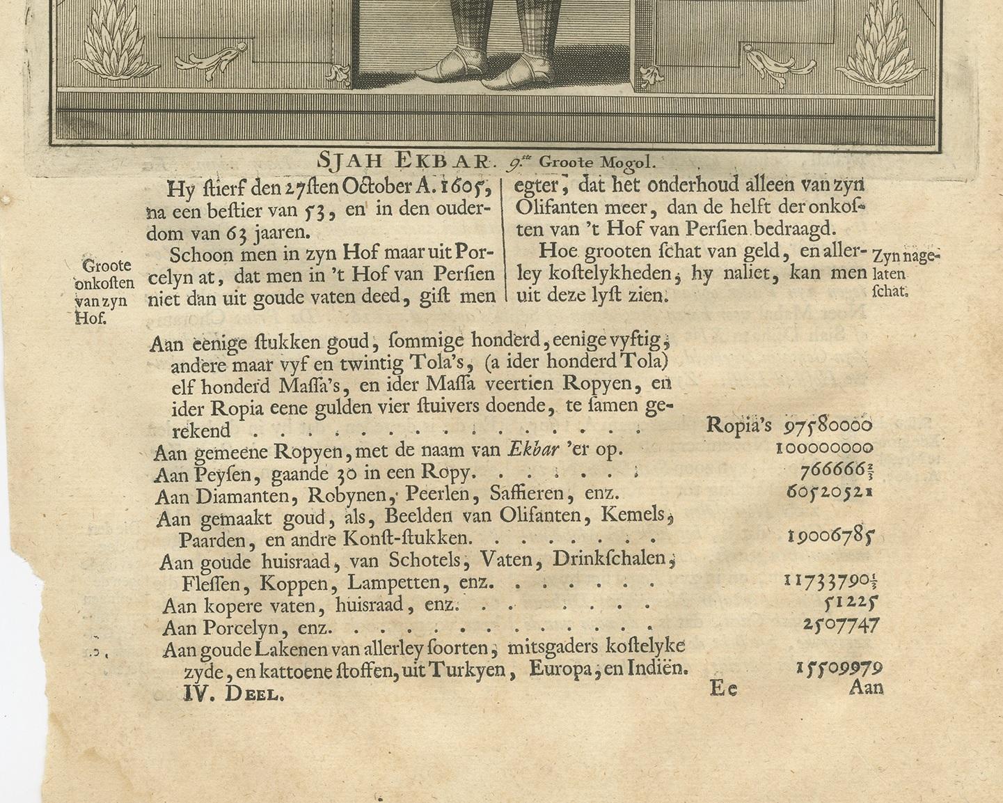 Impression ancienne du 9e empereur moghol par Valentijn, 1726 Bon état - En vente à Langweer, NL