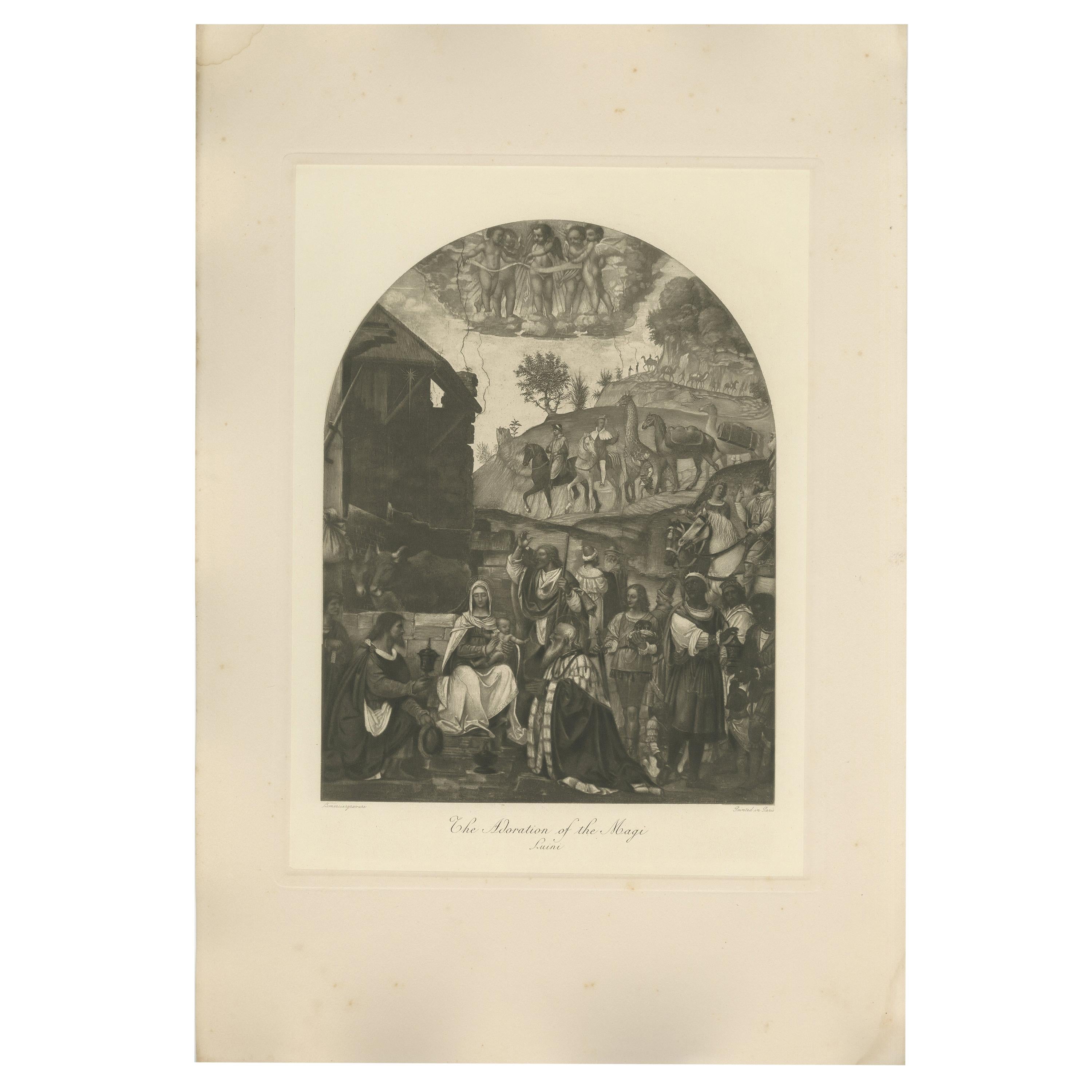 Antique Print of 'The Adoration of the Magi' Made After Luini 'C.1890' For Sale