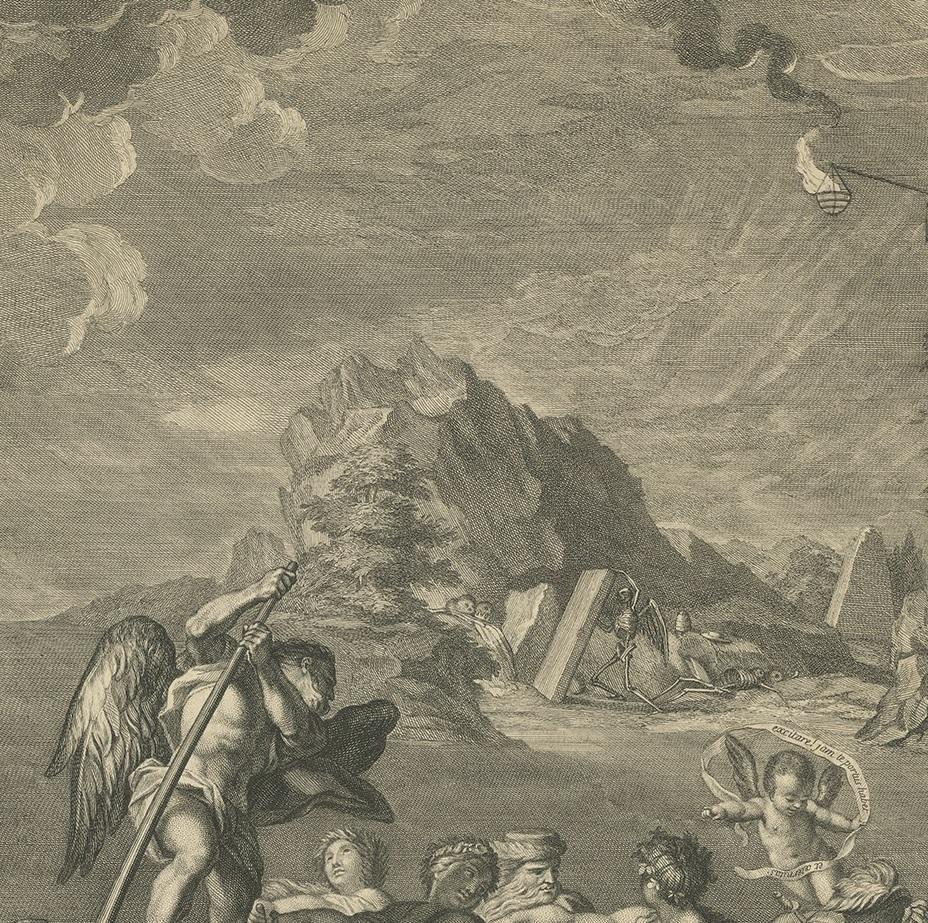 Antique Print of the Allegory of Time by Picart, circa 1720 In Fair Condition For Sale In Langweer, NL