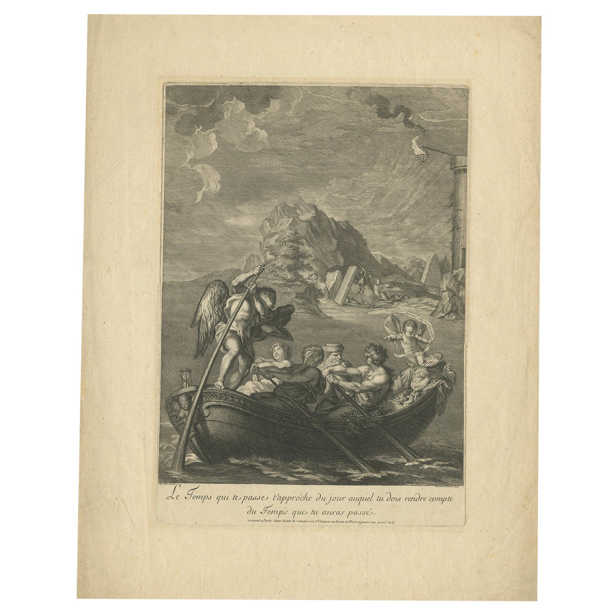 Antiker Druck der Allegorie der Zeit von Picart:: um 1720