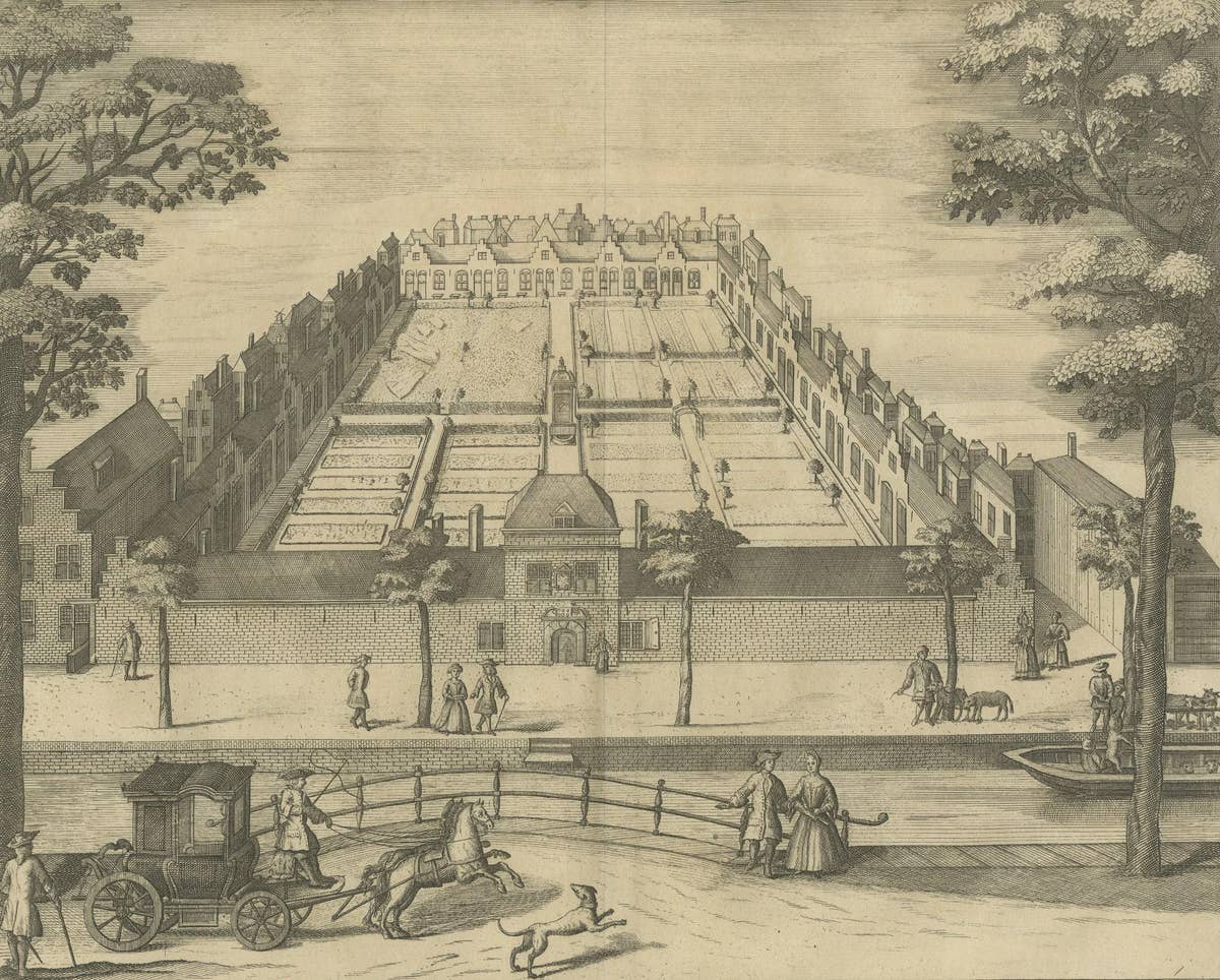 Antique Print of the Almshouse in The Hague in The Netherlands