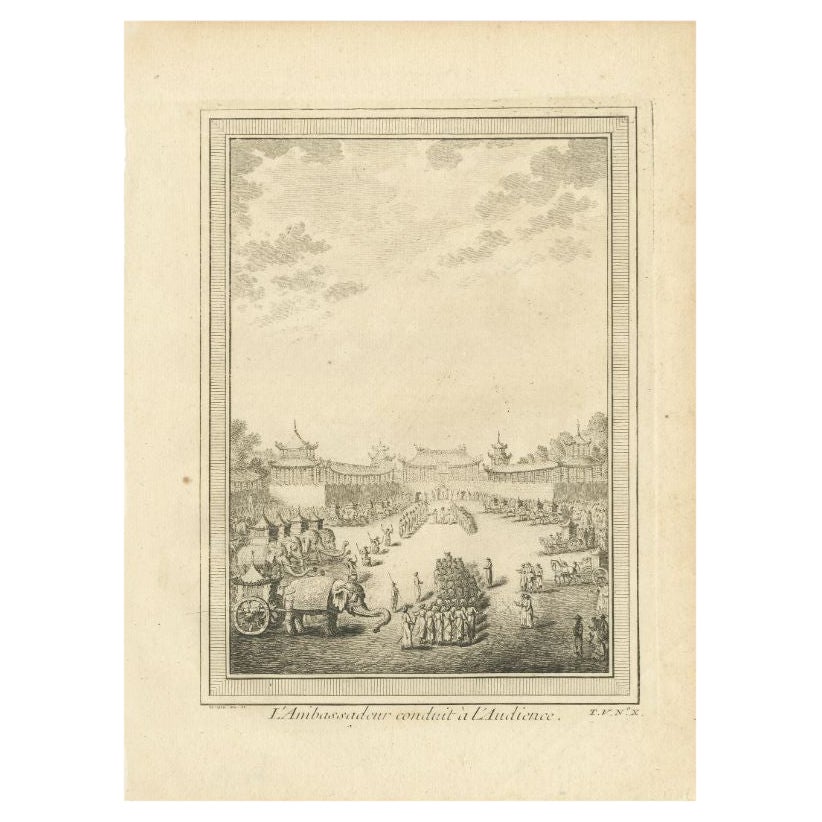 Impression ancienne de l'ambassadeur américain et de l'empereur chinois par Chedel, 1746