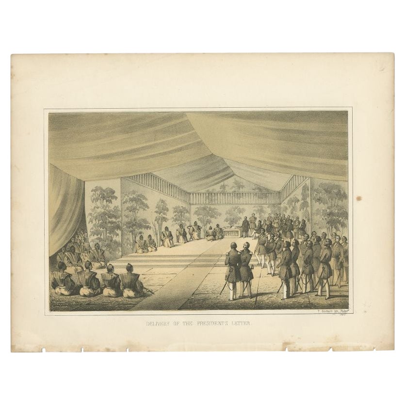 Impression ancienne de l'admiration américaine présentant une lettre au Japon, 1856