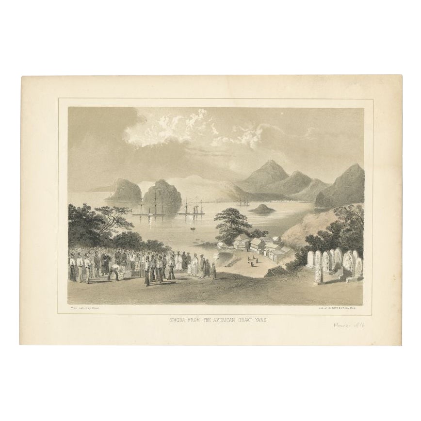 Impression ancienne du cimetière américain de Shimoda au Japon, 1856