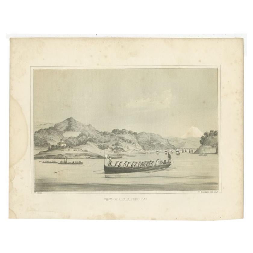 Antique print titled ‘View of Uraga, Yedo Bay'. View of Uraga, Japan. This print originates from 'Narrative of the expedition of an American squadron to the China seas and Japan, performed in the years 1852, 1853, and 1854, under the command of